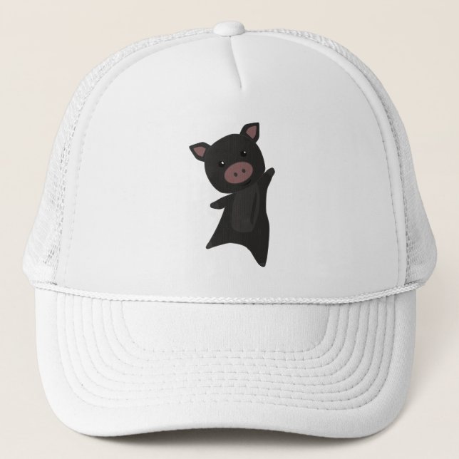 Pig Black Piggy Cute Animals Kids Trucker Hat (Front)
