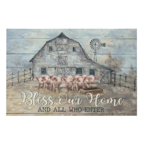 Pig Bless our home and all who enter  Faux Canvas Print