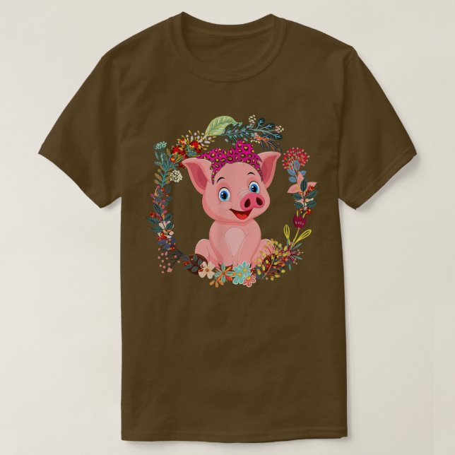 Pig Bow Tie Leopard Flowers Family Happy Mother's  T-Shirt (Design Front)