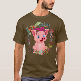 Pig Bow Tie Leopard Flowers Family Happy Mother's  T-Shirt