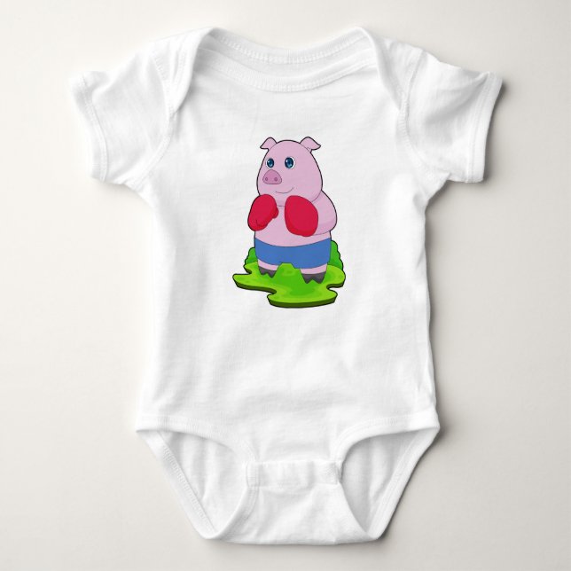Pig Boxer Boxing gloves Boxing Baby Bodysuit (Front)