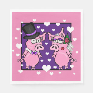 Pig Bride And Groom Paper Napkins Wedding Party