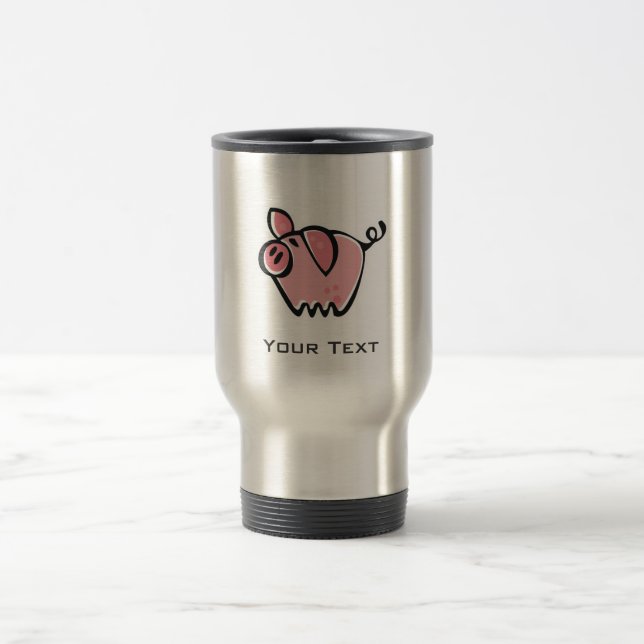 Pig; Brushed metal look Travel Mug (Center)