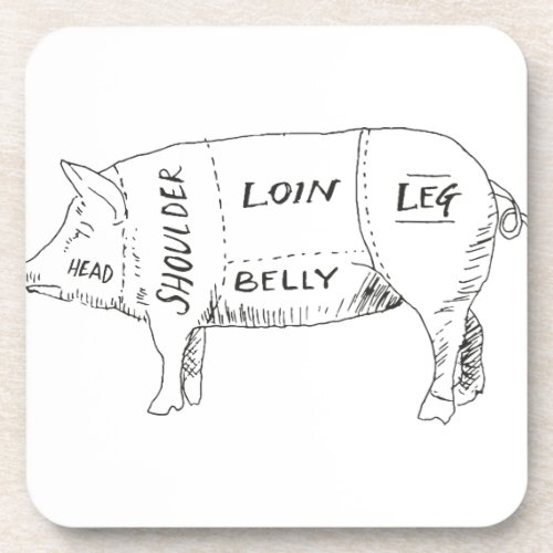 Pig Butcher Chart 2 Beverage Coaster
