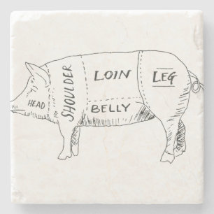 Pig Butcher Chart (2) Stone Coaster
