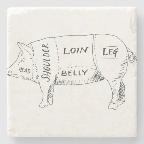 Pig Butcher Chart 2 Stone Coaster