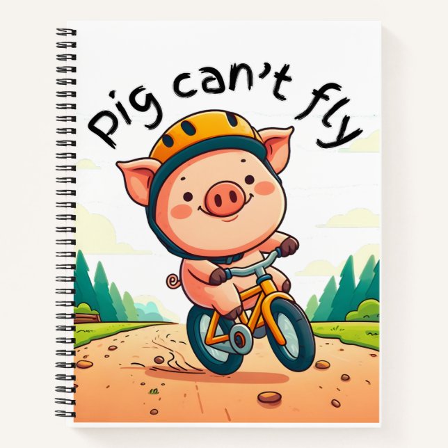 Pig Can't Fly. L Pink BG Notebook (Front)