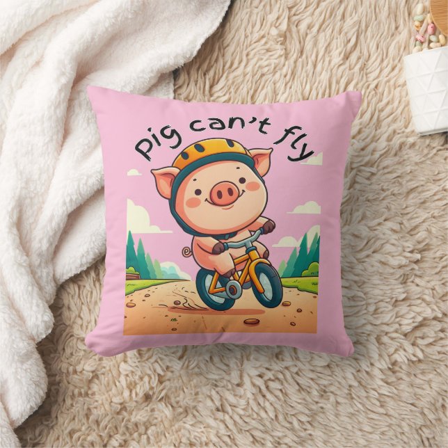 Pig Can't Fly. L Pink BG Throw Pillow (Blanket)