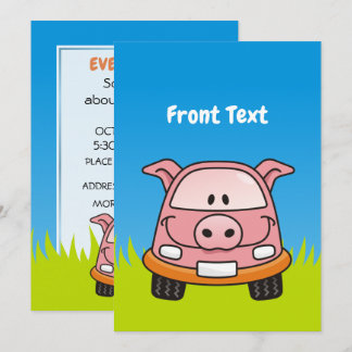 Pig Cartoon Car Invitation