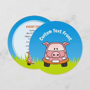Pig Cartoon Car Invitation