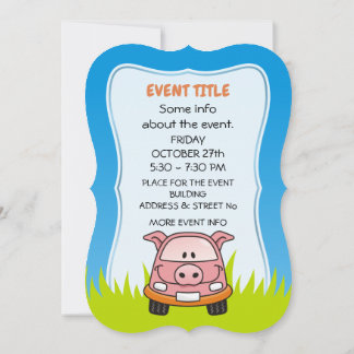 Pig Cartoon Car Invitation