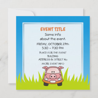 Pig Cartoon Car Invitation