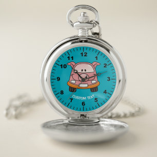 Pig cartoon car pocket watch