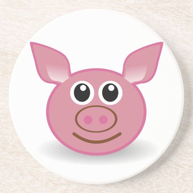 Pig Cartoon Face Drink Coaster (Front)