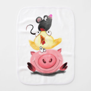 Pig Chick and Mouse Friends Funny Baby Burp Cloth
