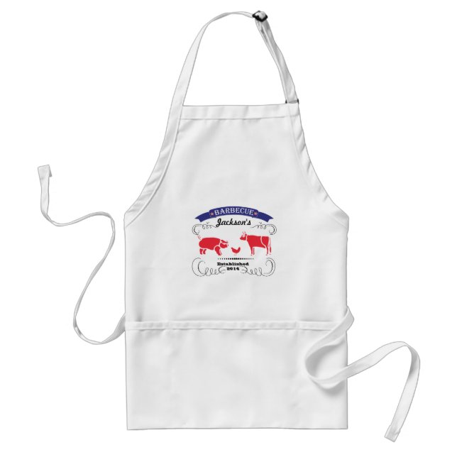 Pig, Chicken and Cow Vintage Barbeque Adult Apron (Front)