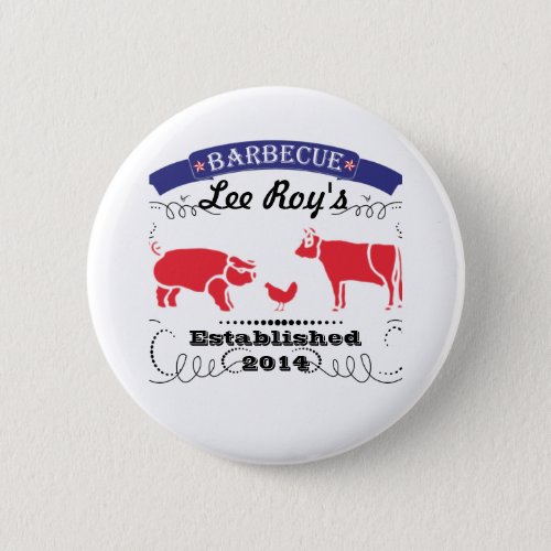 Pig Chicken and Cow Vintage Barbeque Pinback Button