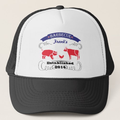 Pig Chicken and Cow Vintage Barbeque Trucker Hat