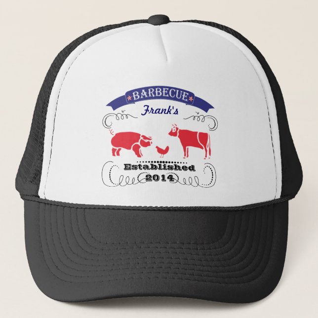 Pig, Chicken and Cow Vintage Barbeque Trucker Hat (Front)