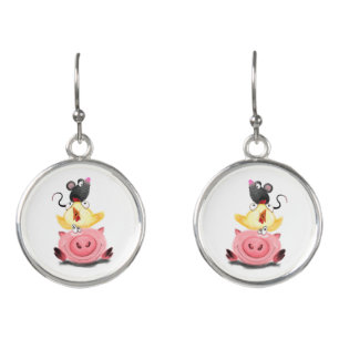 Pig Chicken and Mouse Friends Funny Earrings