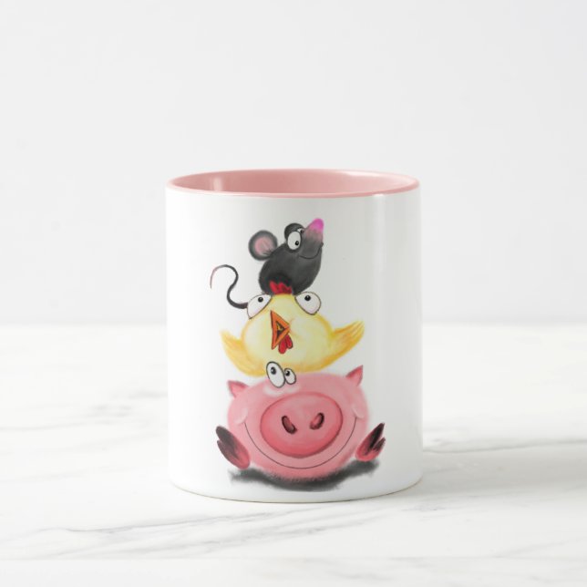 Pig Chicken and Mouse Friends Funny Mug (Center)