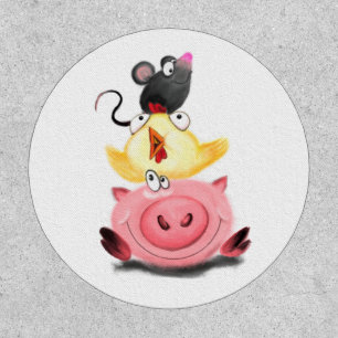 Pig Chicken and Mouse Friends Funny Patch