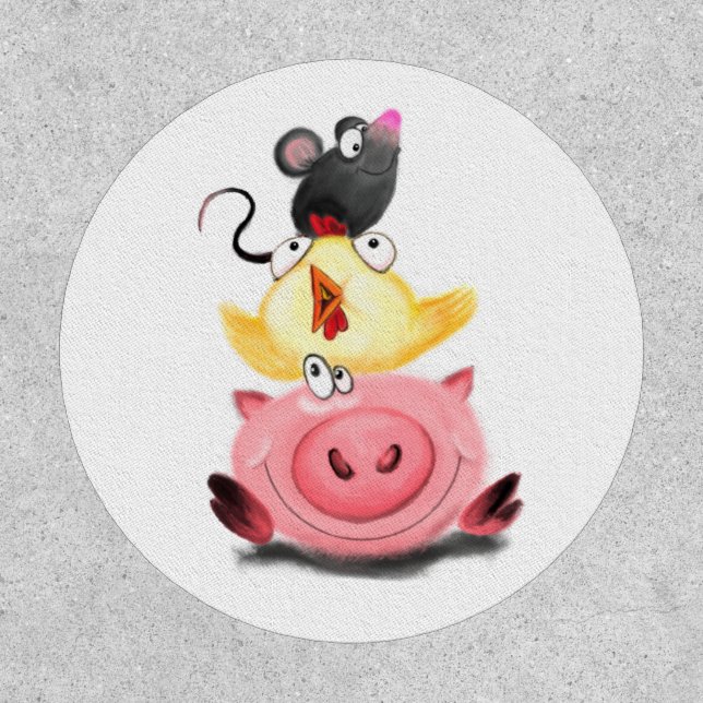 Pig Chicken and Mouse Friends Funny Patch (Front)