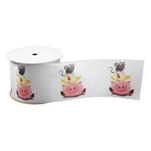 Pig Chicken and Mouse Friends Funny Ribbon