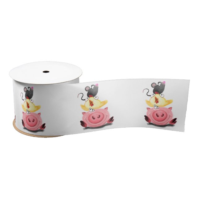 Pig Chicken and Mouse Friends Funny Ribbon (Spool)