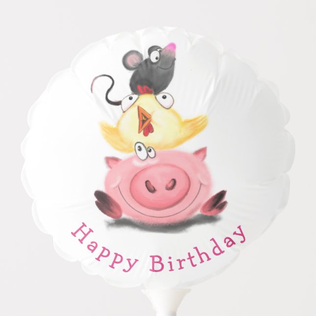 Pig Chicken and Mouse Funny Birthday Balloon (Front)