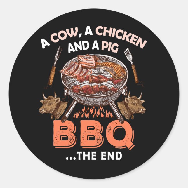 Pig Chicken Cow BBQ Smoker Barbecue Grill Chef Dad Classic Round Sticker (Front)