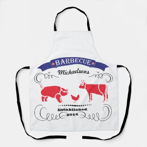 Pig ChickenCow Vintage Family Barbeque Apron