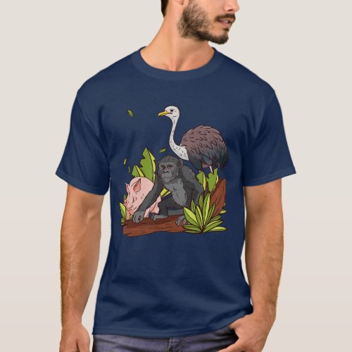 Pig Chimpanzee Ostrich Wild Animal T_Shirt