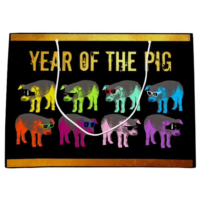 Pig Chinese New Year Zodiac Birthday L Gift Bag (Front)