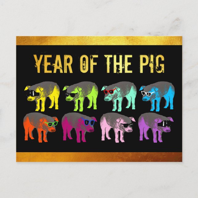 Pig Chinese Year Zodiac Birthday Pop Postcard (Front)