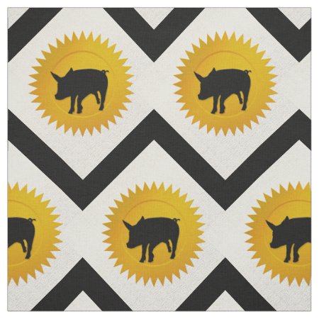 Pig Chinese Zodiac | White, Gold And Black Fabric