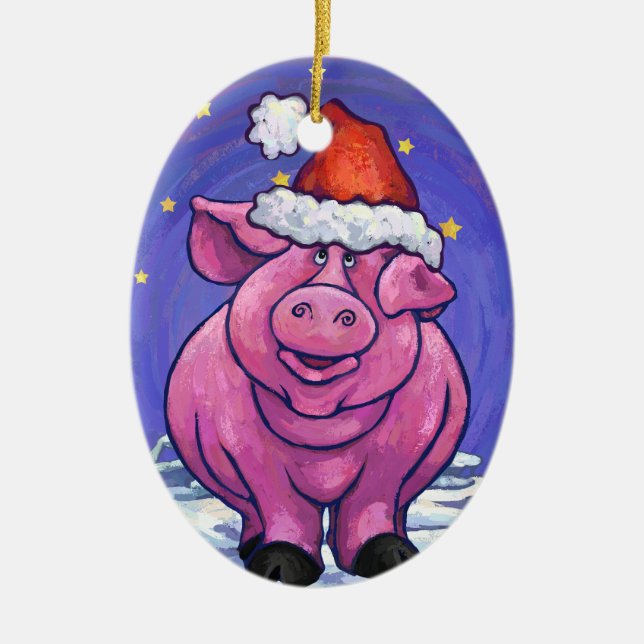 Pig Christmas Ceramic Ornament (Front)