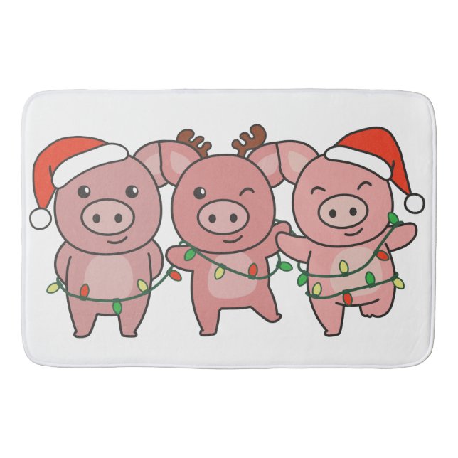 Pig Christmas Christmas Animals Cute Pigs Bath Mat (Front)