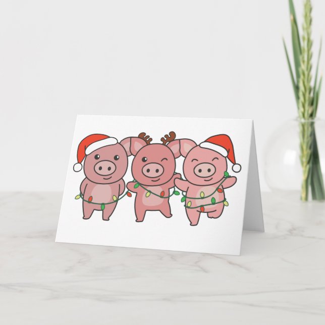 Pig Christmas Christmas Animals Cute Pigs Holiday  Card (Front)