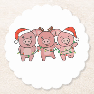 Pig Christmas Christmas Animals Cute Pigs Paper Coaster