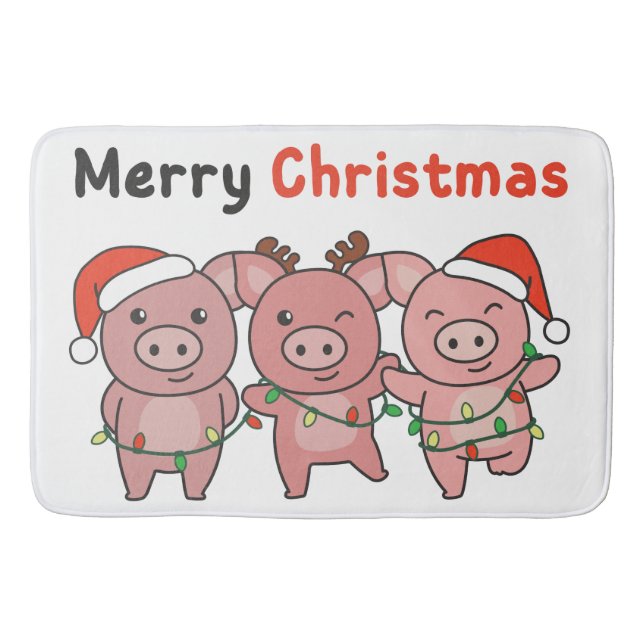 Pig Christmas Cute Pigs Merry Christmas Bath Mat (Front)