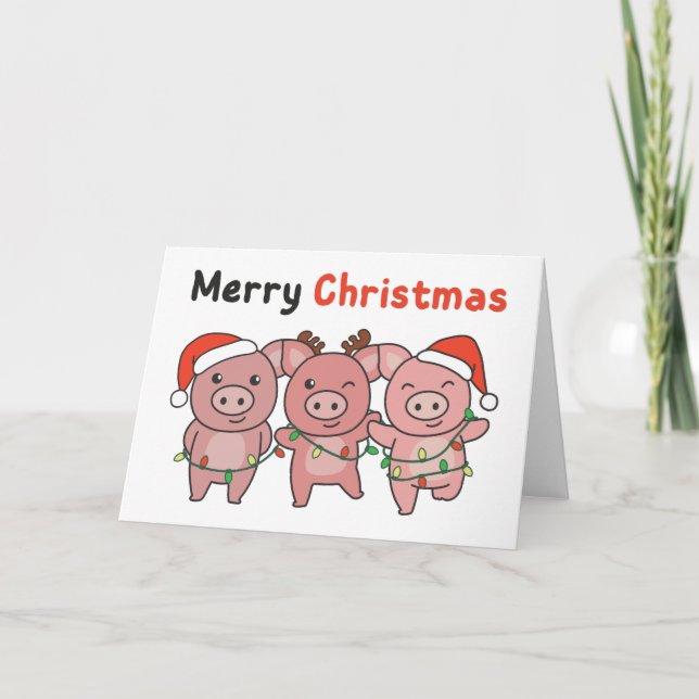 Pig Christmas Cute Pigs Merry Christmas Holiday Ca (Front)