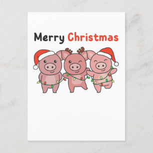 Pig Christmas Cute Pigs Merry Christmas Holiday Postcard