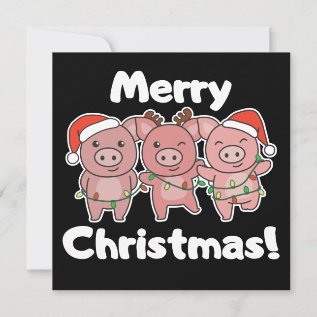 Pig Christmas Cute Pigs Merry Christmas Invitation (Front)