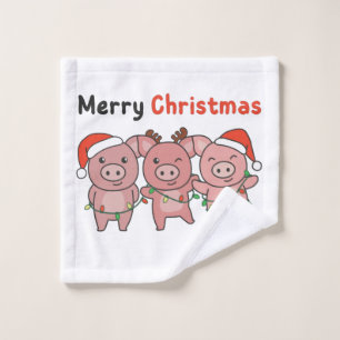 Pig Christmas Cute Pigs Merry Christmas Wash Cloth