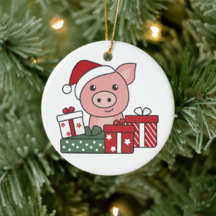 Pig Christmas Gift Winter Animals Pigs Ceramic Orn Ornament