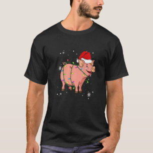 Pig Christmas Lights Led Santa Hat Christmas T-Shirt