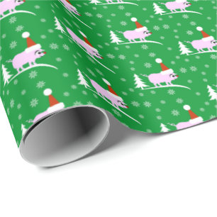 Pig Christmas Piggy with Red Nose Gift Wrap