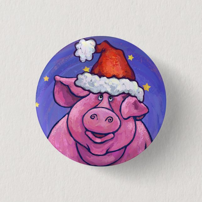Pig Christmas Pinback Button (Front)
