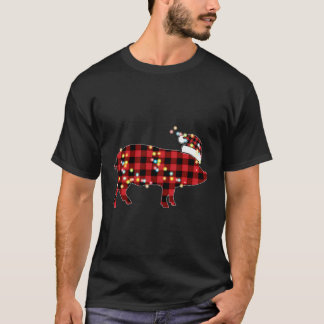Pig Christmas Red Plaid Buffalo Pajamas Farmer Pig T-Shirt